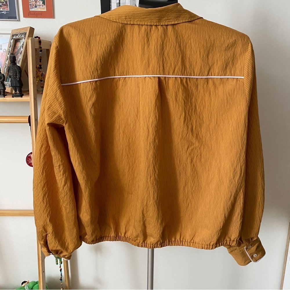 Anthropologie Maeve Long-Sleeved Piped Wrap Blouse Mustard Yellow Motif Size L - Picture 4 of 9
